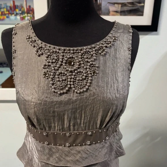 ❤️Adrianna Papell Platinum Beaded Dress-Sz 8 - Picture 4 of 9